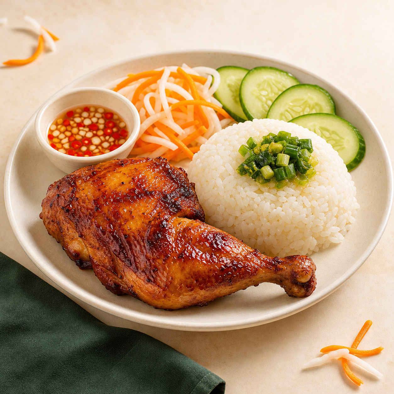 Cơm gà nướng phục vụ nóng