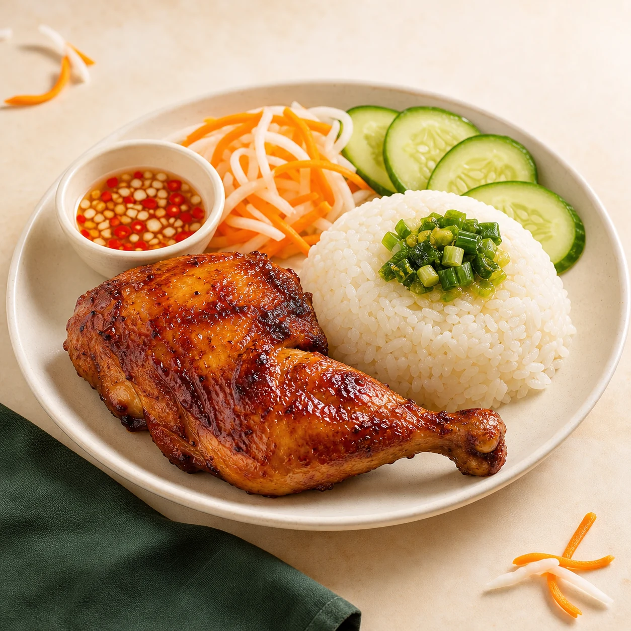 Cơm gà nướng phục vụ nóng